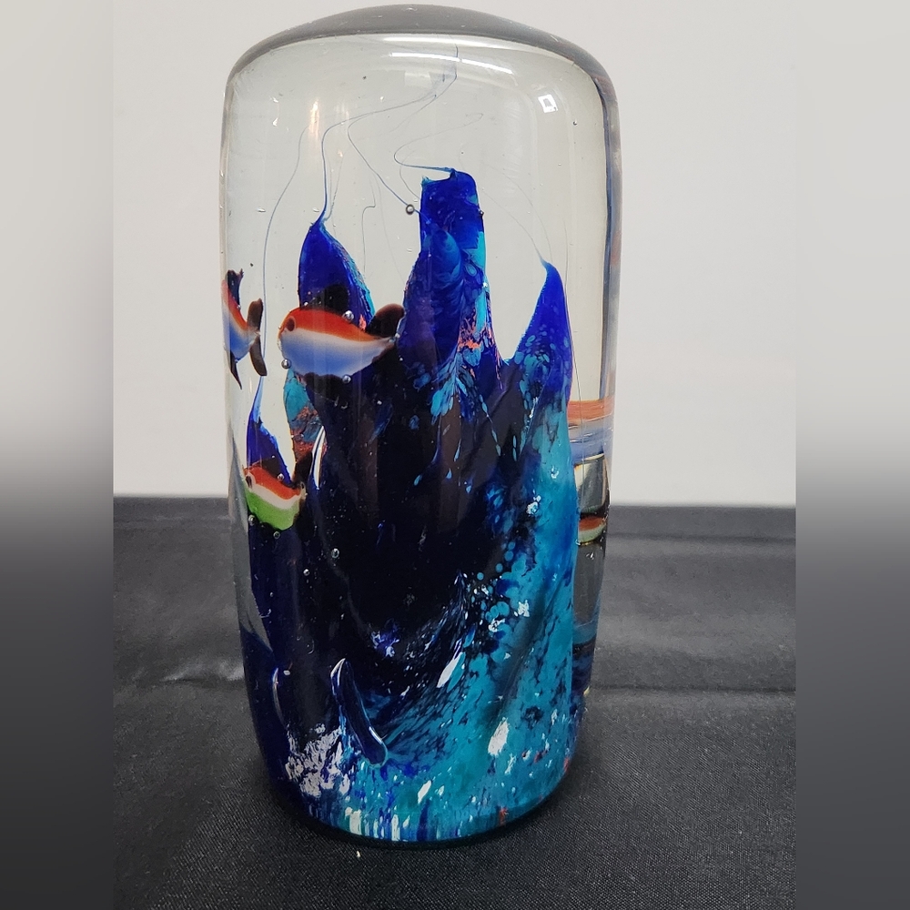 Tropical Art Glass Coral Reef And Fish Aquarium Bubbles Paperweight Decor Office - Picture 2 of 11